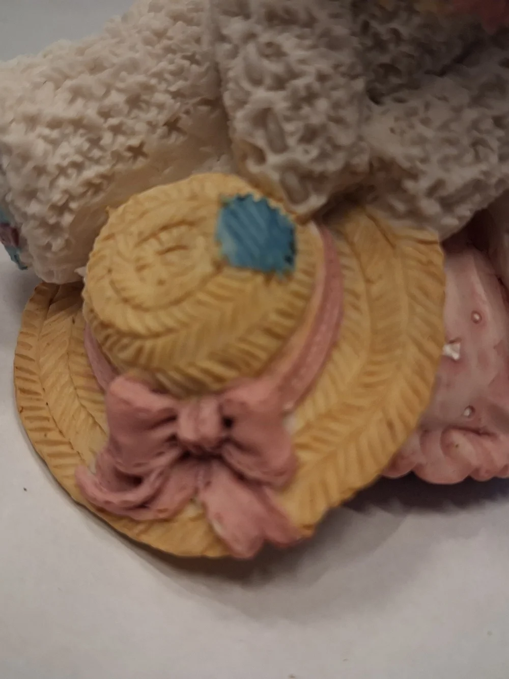 Lamb Figurine with Pink Bow and Yellow Hat - Small Pets Decor (Vintage)